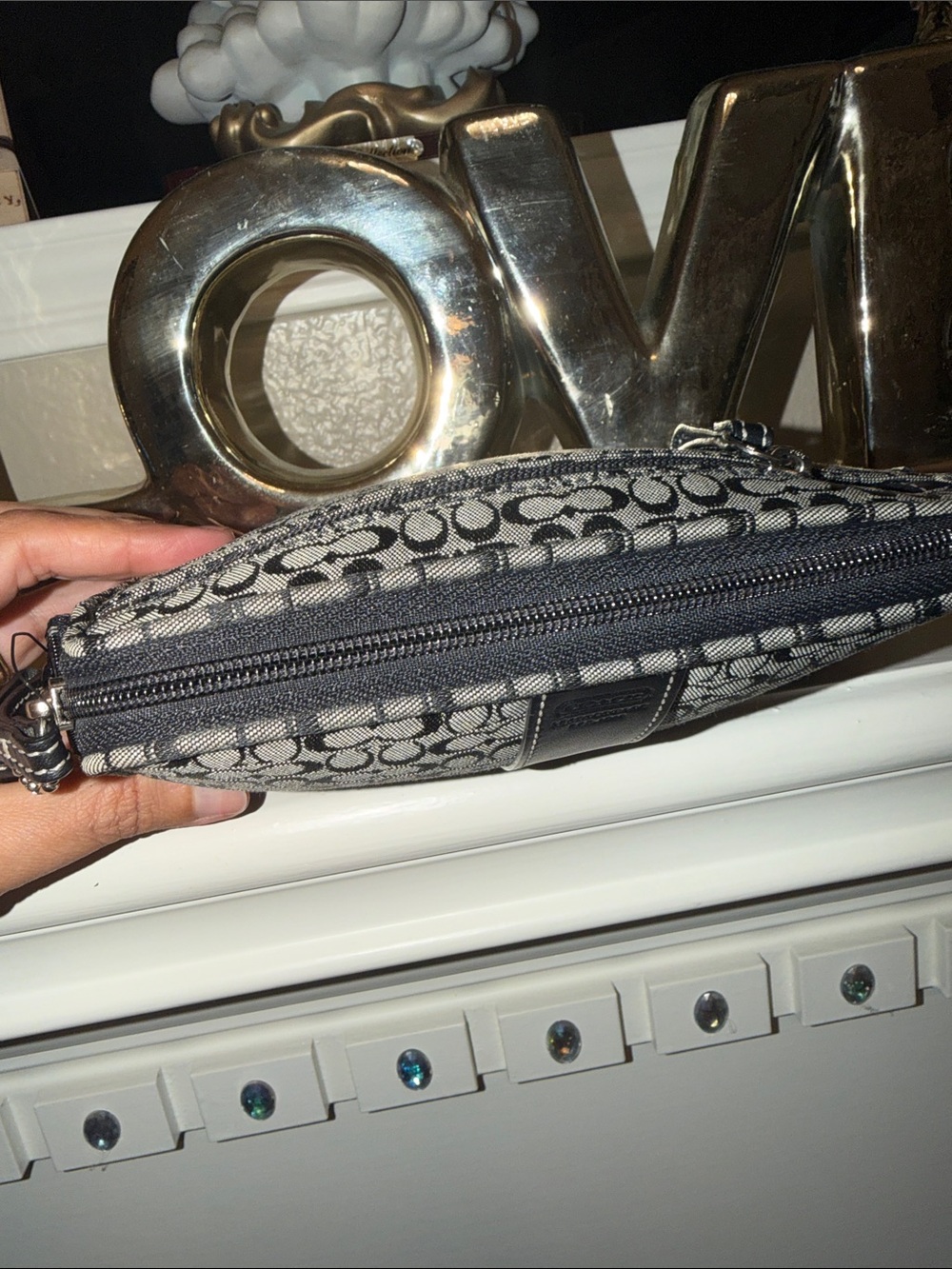 Coach Signature Jacquard Cosmetic Case in Gray and Black - Picture 4 of 10